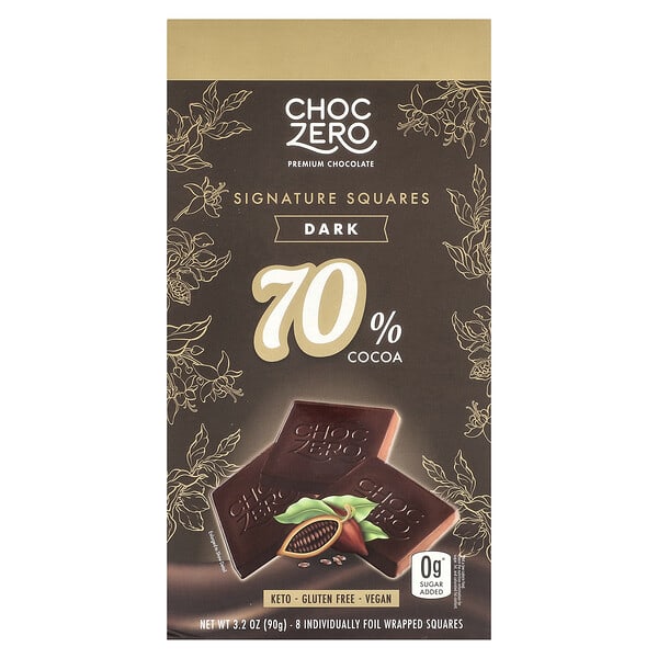 ChocZero, Signature, Chocolat noir, 70 % de cacao, 8 carrés, 90 g