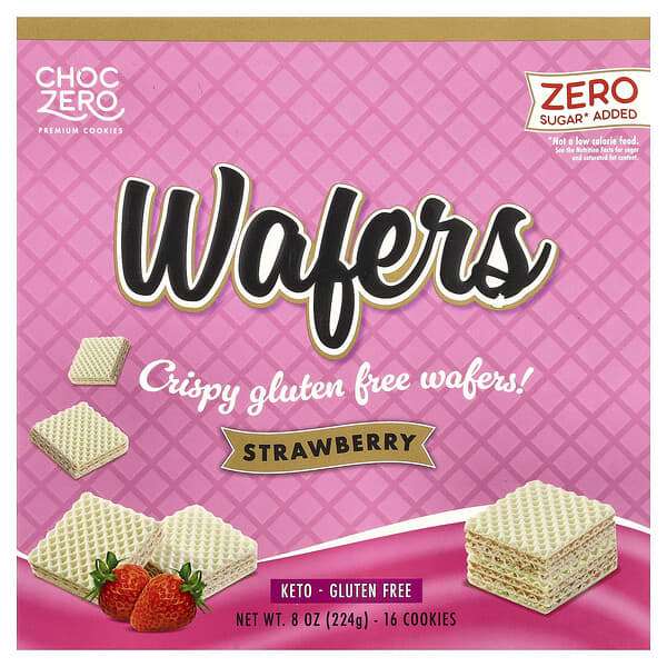 ChocZero, Premium Cookies, Wafers, Strawberry, 16 Cookies, 8 oz (224 g)