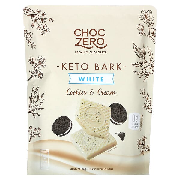 ChocZero, Keto Bark（ケトバーク）、ホワイトチョコレート、クッキー＆クリーム、6本、各1オンス