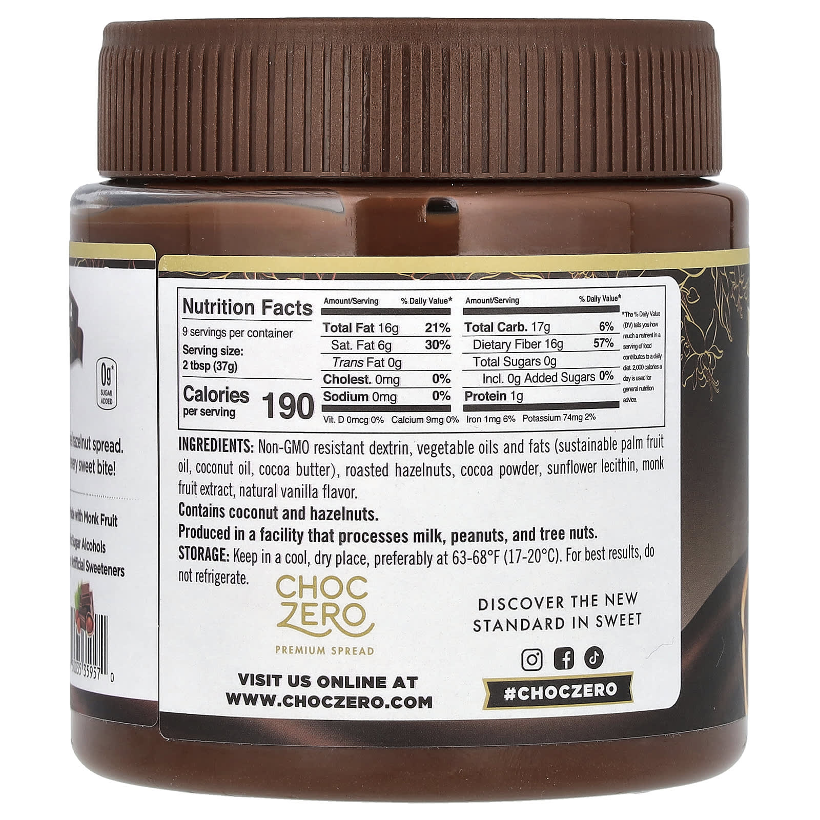 ChocZero, Dark Cocoa Hazelnut Spread, 12 oz (340 g)