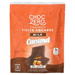 ChocZero, Filled Squares, Milk Caramel, gefüllte Quadrate, Milchkaramell, 15 einzeln verpackte Riegel