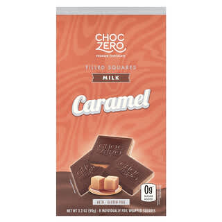 ChocZero, Filled Squares, Milk Chocolate, Caramel, 8 Individually Foil Wrapped Squares, 3.2 oz (90 g)