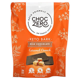 ChocZero, Keto Bark, Milk Chocolate, Caramel Crunch, 6 Bars, 1 oz Each