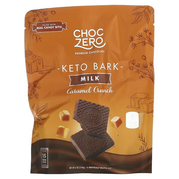 ChocZero, Keto Bark（ケトバーク）、ミルクチョコレート、キャラメルクランチ、6本、各1オンス