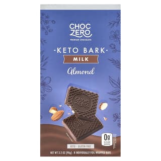 ChocZero, Keto Bark, Milk Chocolate, Almond, 8 Individually Foil Wrapped Bars, 3.2 oz (90 g)