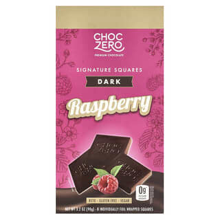 ChocZero, Signature Squares, Dark Chocolate, Raspberry, 8 Individually Foil Wrapped Squares, 3.2 oz (90 g)