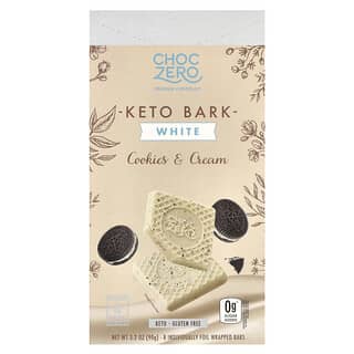 ChocZero, Keto Bark, Biała czekolada, Ciastka i krem, 8 osobnych batonów pakowanych w folię, 90 g