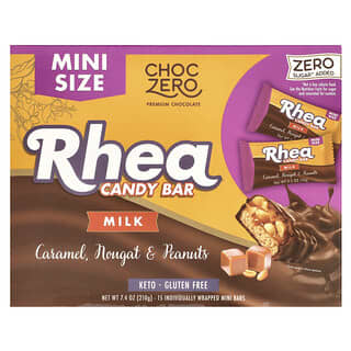 ChocZero, Rhea Candy Bar, Milch, Karamell, Nougat und Erdnüsse, 15 einzeln verpackte Mini-Riegel, je 14 g (0,5 oz.).