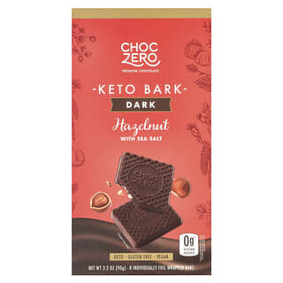 ChocZero, Kulit Keto, Cokelat Hitam, Kacang Hazel dengan Garam Laut, 8 Batangan, 90 g (3,2 ons)