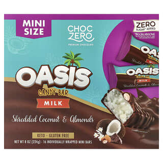 ChocZero, Oasis, шоколадный батончик, молоко, кокос и миндаль, 16 мини-батончиков в индивидуальной упаковке, 224 г (8 унций)