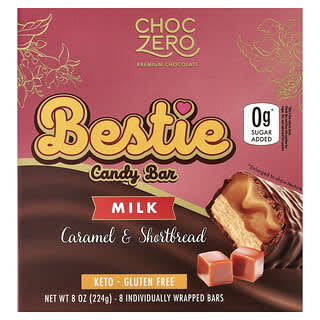 ChocZero, Bestie, шоколадные батончики, молоко, карамель и песочное печенье, 8 батончиков в индивидуальной упаковке, 224 г (8 унций)