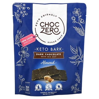 ChocZero, Dark Chocolate with Sea Salt, Almonds, Sugar Free, 6 Bars, 1 oz Each