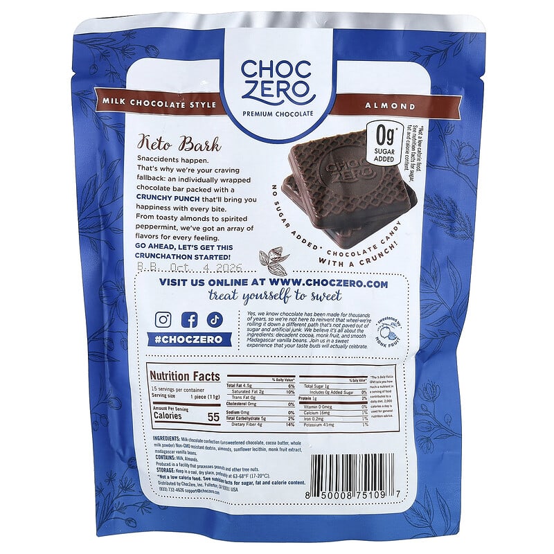 Keto Bark, Milk Chocolate, Almond, 15 Mini Bars, 6 oz (170 g)