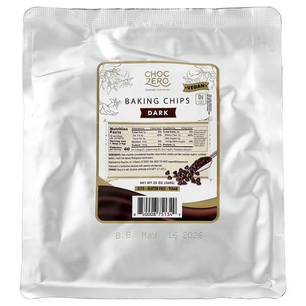 ChocZero, Baking Chips, Dark, 20 oz (560 g)