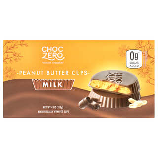 ChocZero, Peanut Butter Cups, Milk Chocolate, 8 Individually Wrapped Cups, 4 oz (113 g)