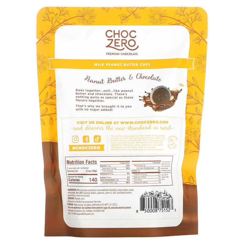 ChocZero Milk Chocolate Peanut Butter Cups - 3 oz