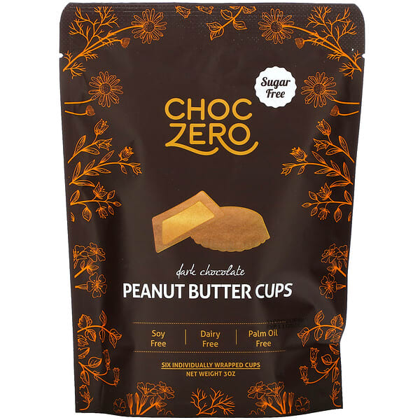 ChocZero, ダークチョコレート ピーナッツバターカップ、3オンス