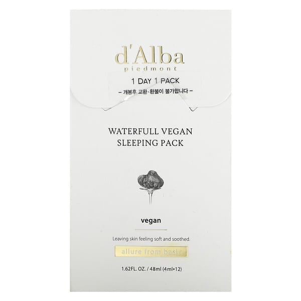 d'Alba, ウォーターフル植物性夜用パック、12袋、各4ml（0.13液量オンス）