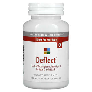 D'Adamo Personalized Nutrition, Deflect, формула, блокирующая лектины типа O, 120 вегетарианских капсул