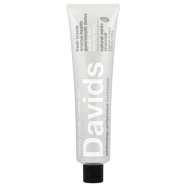 Davids, 미백 + 플라크 방지 치약, 천연 민트 + 숯, 149g(5.25oz)