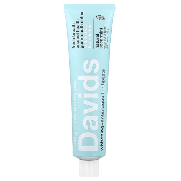 Davids, 미백 및 플라크 방지 치약, 천연 스피어민트, 149g(5.25oz)