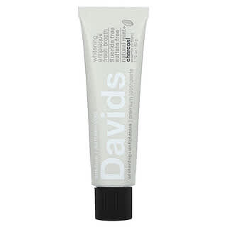 Davids Natural Toothpaste, Dentifrice premium, Blanchissant + Anti-plaque, Menthe naturelle + Charbon, 50 g