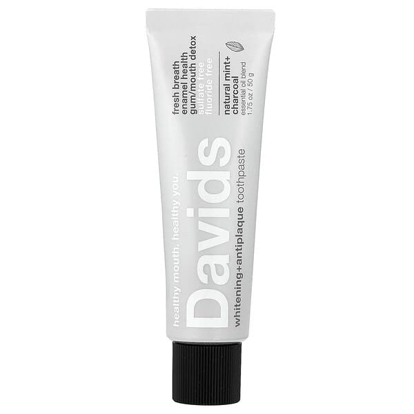 Davids, 프리미엄 치약, 미백 + 치석 제거, 천연 민트 + 숯, 50g(1.75oz)