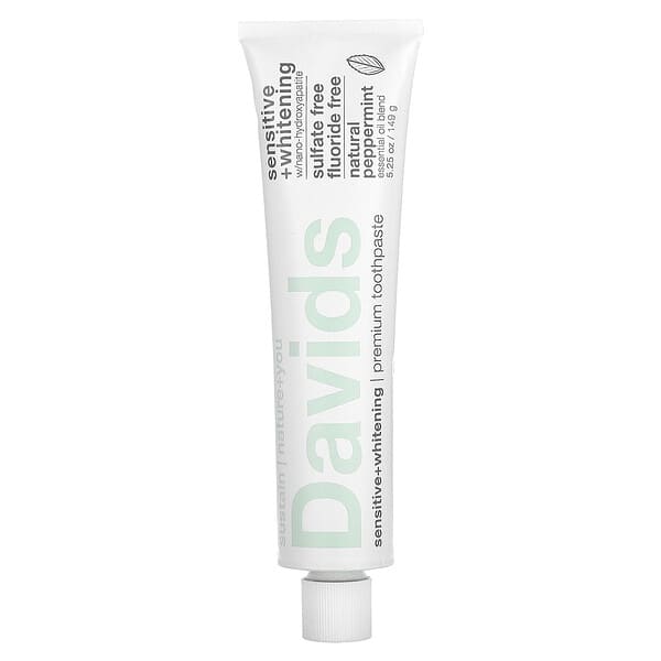 Davids Natural Toothpaste, Premium Toothpaste, Sensitive + Whitening, Natural Peppermint, 5.25 oz (149 g)