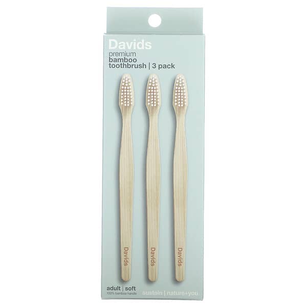 Davids, 프리미엄 대나무 칫솔, 부드러운 칫솔, 성인용, 칫솔 3개