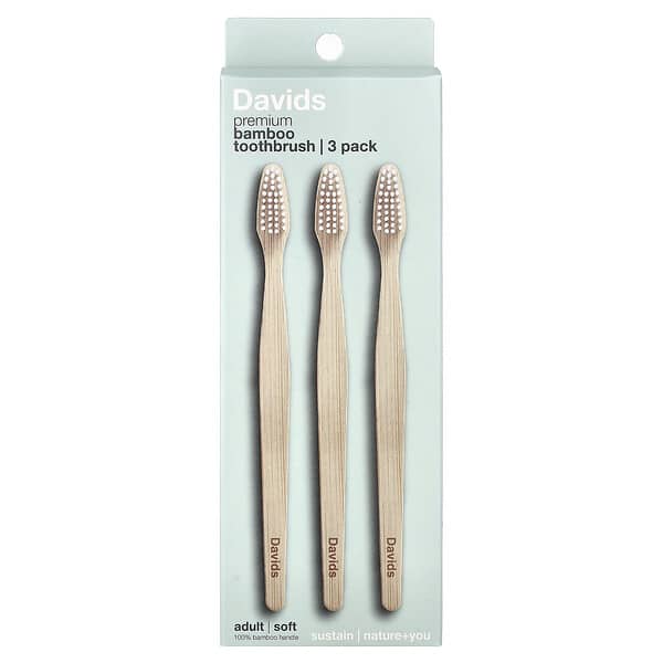 Davids, 프리미엄 대나무 칫솔, 부드러운 칫솔, 성인용, 칫솔 3개
