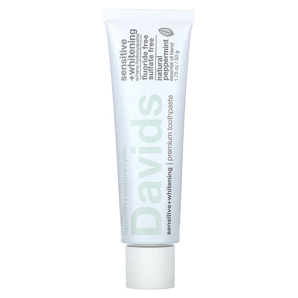 Davids Natural Toothpaste, Premium Toothpaste, Sensitive #x2B; Whitening, Natural Peppermint, 1.75 oz (50 g)