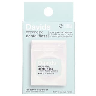 Davids Natural Toothpaste, Fil dentaire extensible, Menthe, 30 m