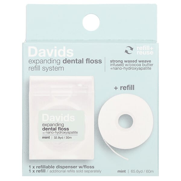 Davids, Expanding Dental Floss Refill System + Refill, Mint, 2 Count
