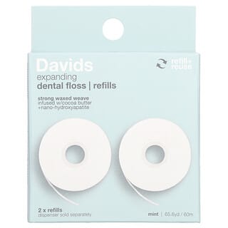 Davids Natural Toothpaste, Fio Dental em Expansão, Refil, Menta, 2 Unidades