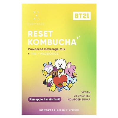 Everydaze, Reset Kombucha, Powdered Beverage Mix, Pineapple Passionfruit, 10 Packets, 0.18 oz (5 g) Each