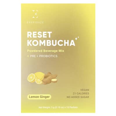 Everydaze, Reset Kombucha, Energy Drink Powder Blend, Lemon Ginger, 10 Packets, 0.18 oz (5 g) Each
