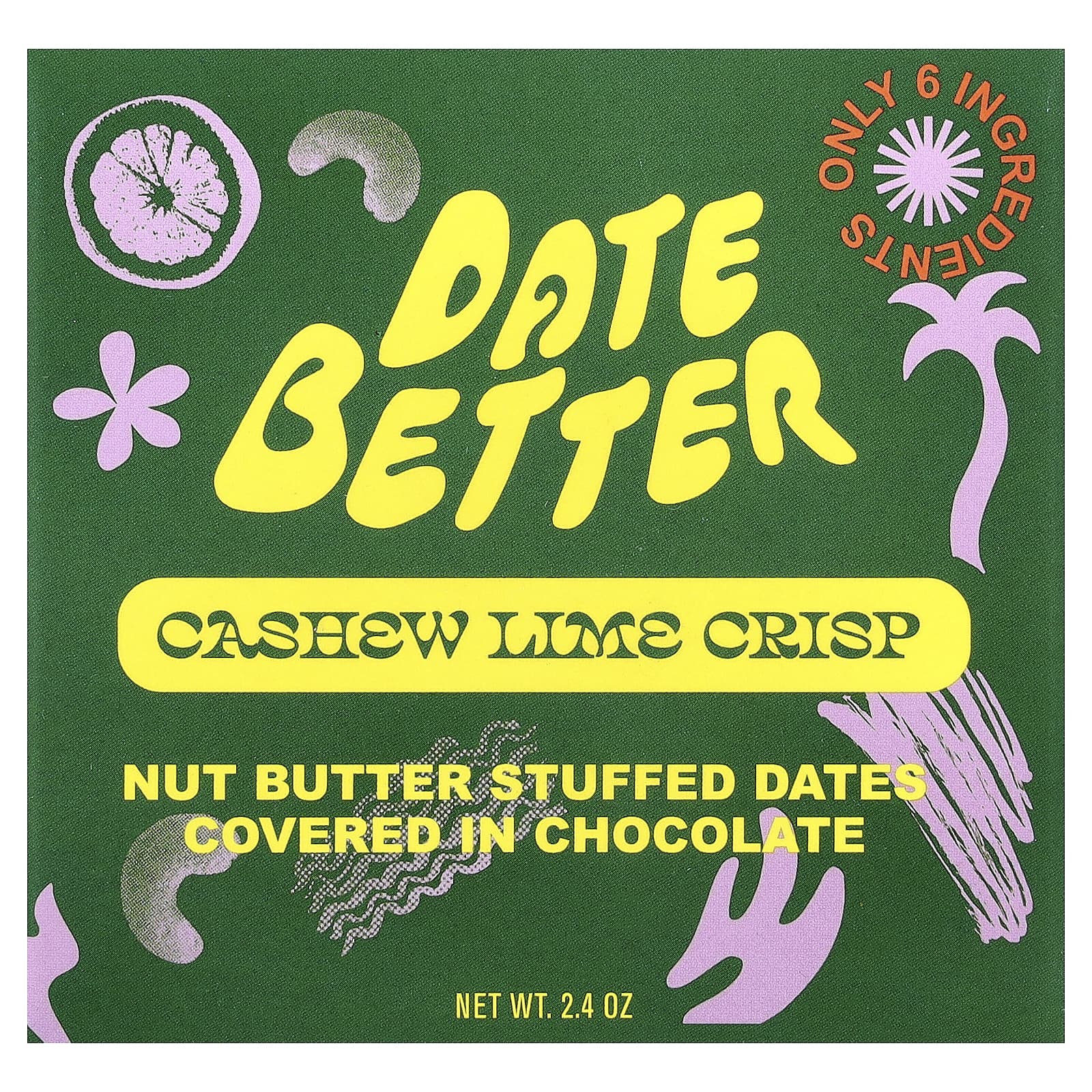 Date Better Snacks, финики, хрустящие из кешью и лайма, 60 г (2,4 унции)