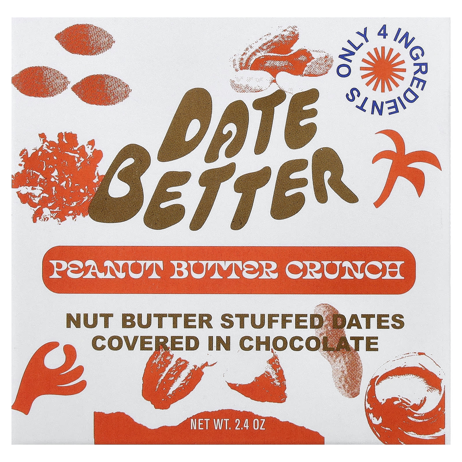Date Better Snacks, финики, хрустящая арахисовая паста, 60 г (2,4 унции)