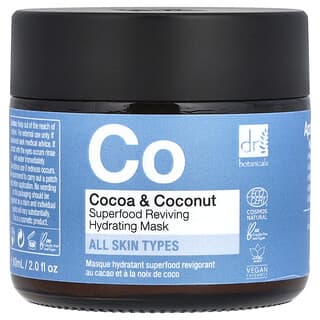 Dr. Botanicals, Mascarilla de belleza hidratante y revitalizante con superalimentos, Cacao y coco, 60 ml (2,0 oz. líq.)