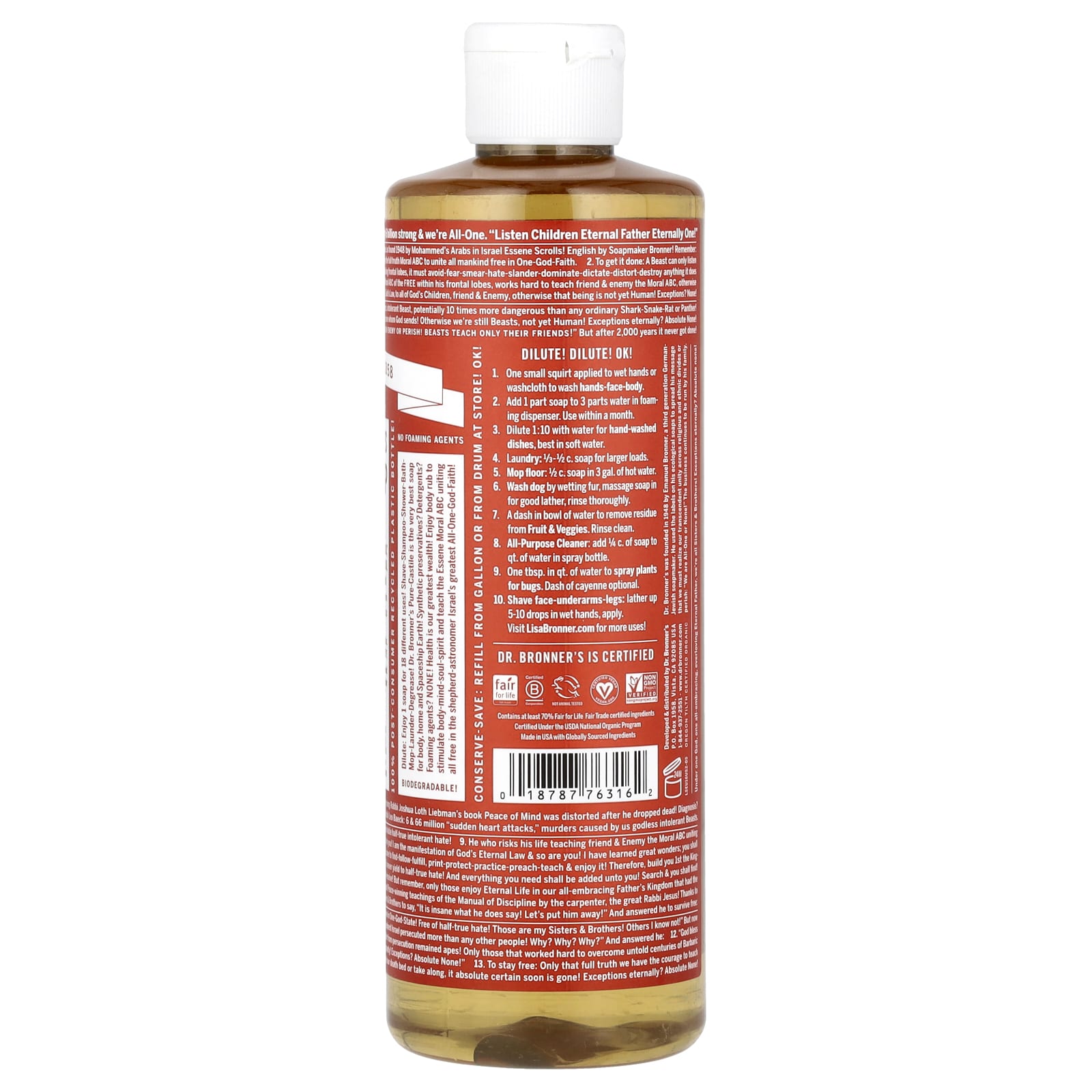 Dr. Bronner's, 18in1 Hemp PureCastile Soap, Eucalyptus, 16 fl oz (473 ml)