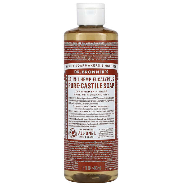 Dr. Bronner's, 18in1 Hemp PureCastile Soap, Eucalyptus, 16 fl oz