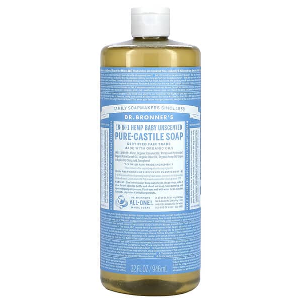 Dr. Bronner's, 18-in-1 Hemp Pure-Castile Soap, Baby Unscented , 32 Fl ...