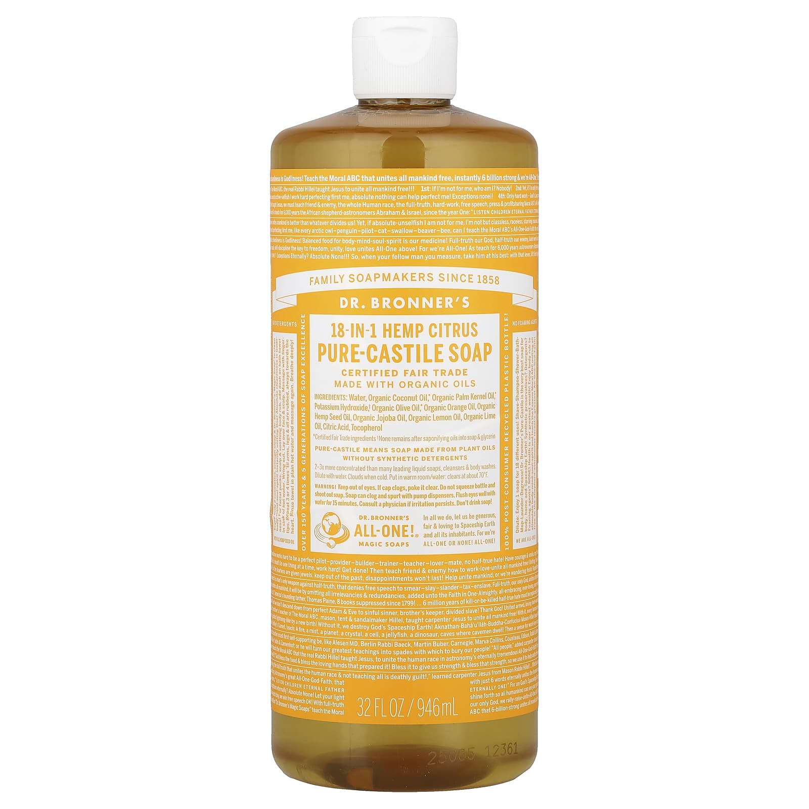 Dr. Bronner's, кастильское магическое мыло 18 в 1, с цитрусовым ароматом, 946 мл (32 жидк. унции) default