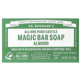 Dr. Bronner's, Pure-Castile w kostce, uniwersalne konopie i migdały, 140 g