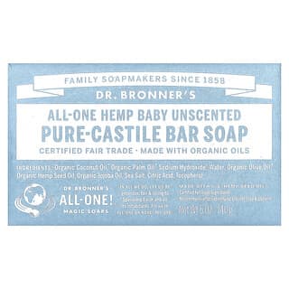 Dr. Bronner's, Pure-Castile Bar Soap, All-One Hemp Baby, Unscented, 1 Bar, 5 oz (140 g)