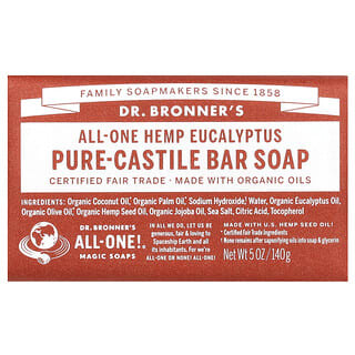 Dr. Bronner's, Pure-Castile, Barra de jabón, Todo en uno, Cáñamo y eucalipto, 140 g (5 oz)
