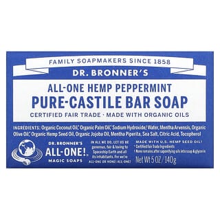 Dr. Bronner's, 純卡斯蒂利亞塊皂，多合一火麻薄荷香，5 盎司（140 克）