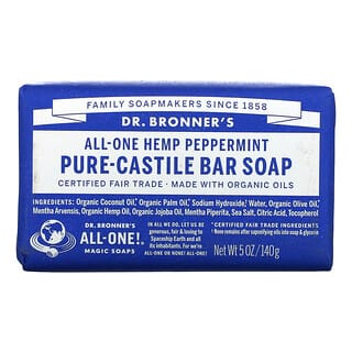Dr. Bronner's, Pure Castile Bar Soap, All-One Hemp, Peppermint, 5 oz (140 g)