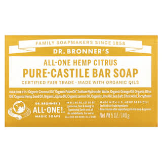 Dr. Bronner's, Pain de savon de Castille pur, All-One, Chanvre et agrumes, 140 g
