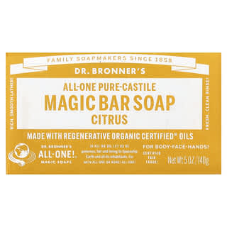 Dr. Bronner's, Pure Castile w kostce, uniwersalne konopie i cytrusy, 140 g